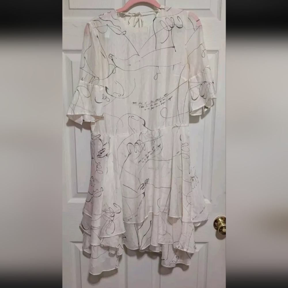 H&M Conscious Exclusive Printed Dress 36 4/6 Short Sleeve Tiered Skirt Oversized